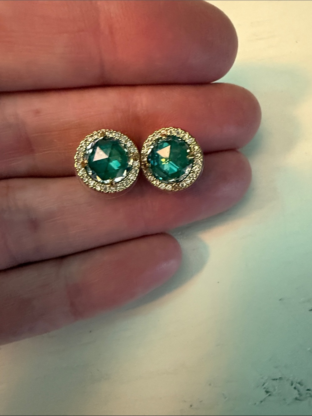 Kate Spade Gold Halo Emerald Green Crystal Stud Earrings -